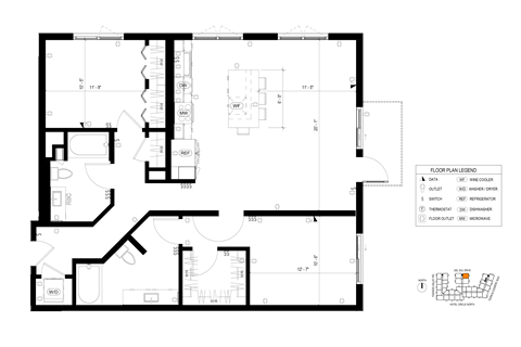 Floor plan for 2 beds, 2 baths, 1255 sqft